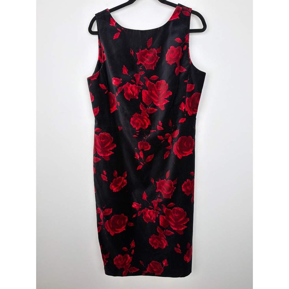 Talbots Cotton Velvet Sheath Dress 16 Black Romantic Roses Holiday Romantic